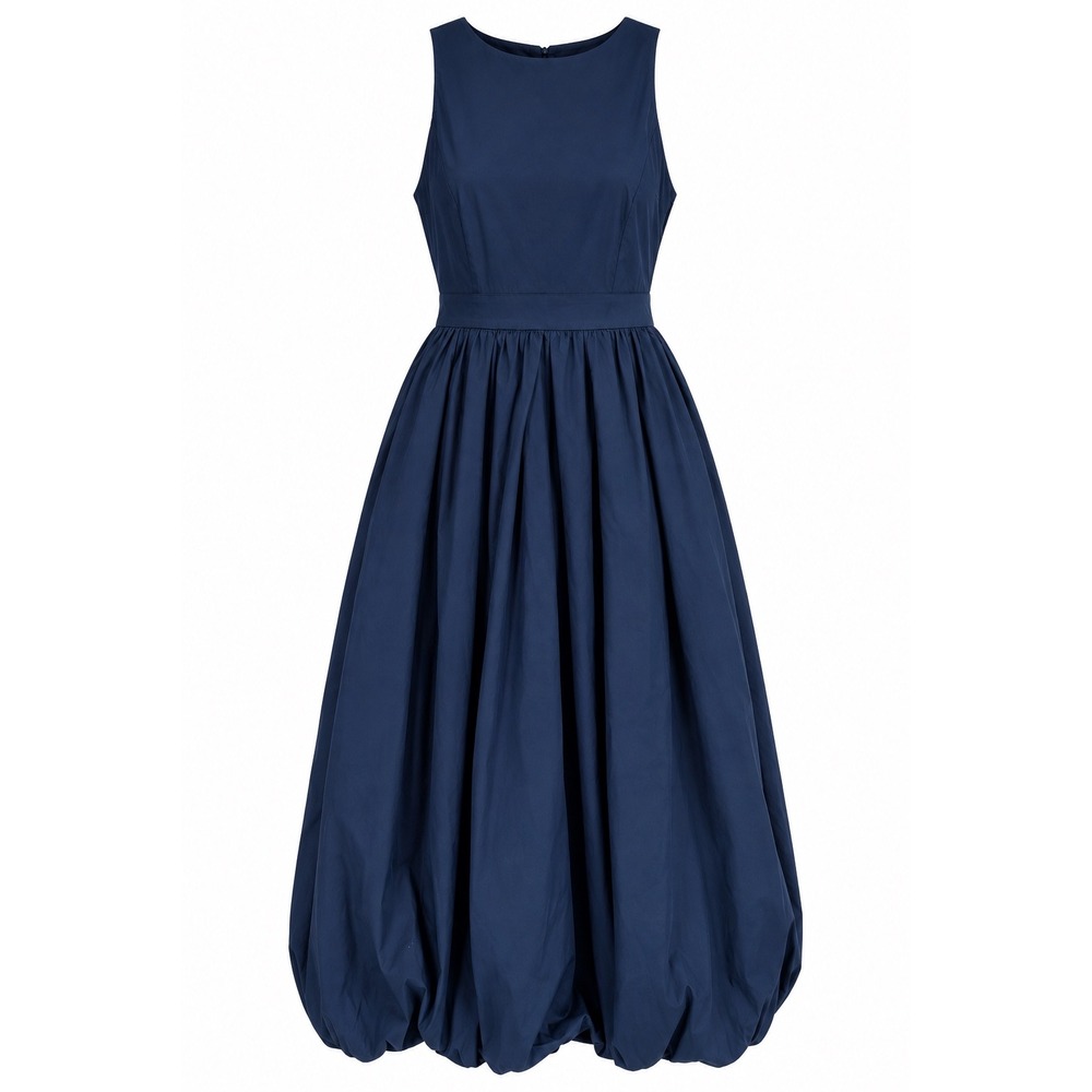 NWOT Avara Bubble Hem Midi Dress Navy Blue Sleeveless Cotton Keyhole Back XS